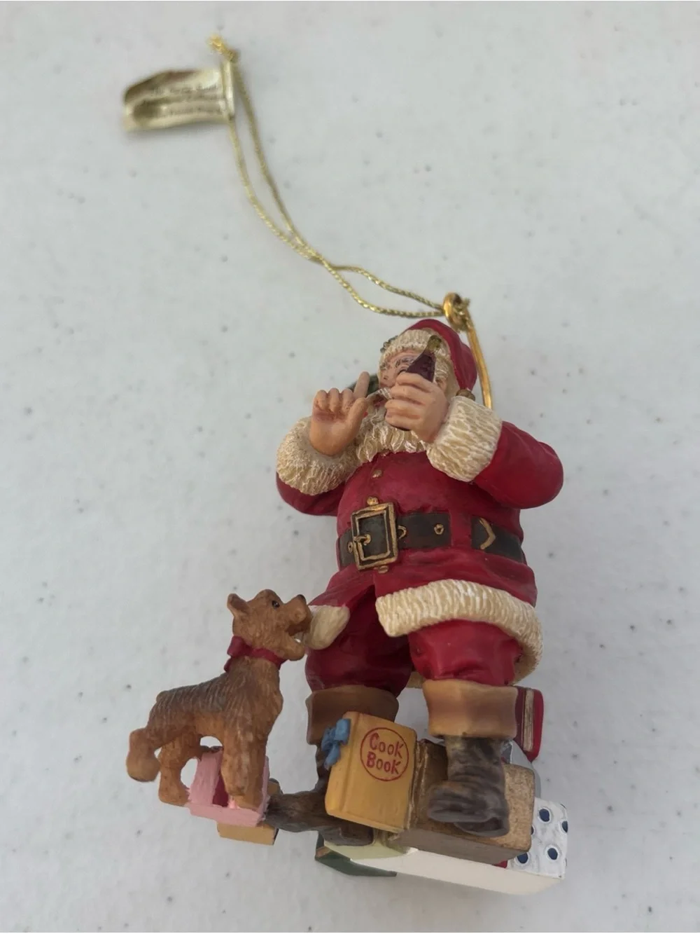 Danbury Mint Red and Gold Coca-Cola Santa Figurine Ornaments - Pair